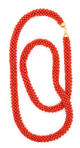 Vintage Italian Necklace Sautoir In 18Kt Yellow Gold With Sardinian Red Coral