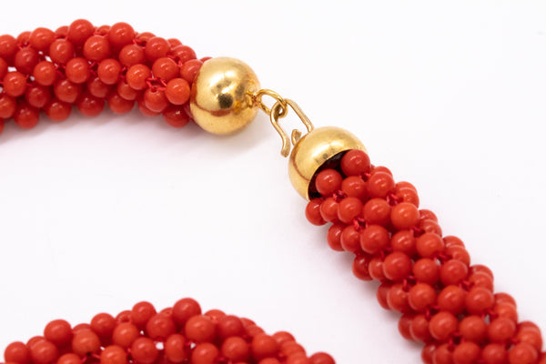 Vintage Italian Necklace Sautoir In 18Kt Yellow Gold With Sardinian Red Coral