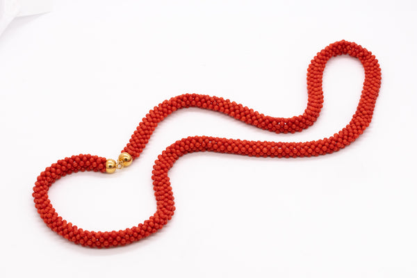 Vintage Italian Necklace Sautoir In 18Kt Yellow Gold With Sardinian Red Coral