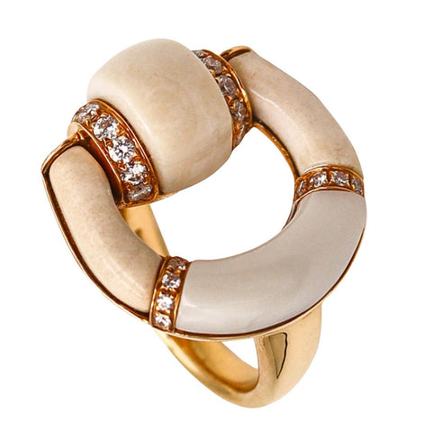 -Gucci Milano Horsebit Cocktail Ring In 18Kt Gold With Diamonds And White Jasper