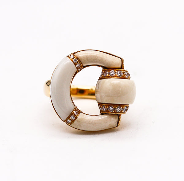 -Gucci Milano Horsebit Cocktail Ring In 18Kt Gold With Diamonds And White Jasper