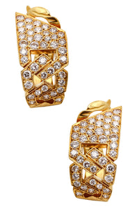 Van Cleef And Arpels 1970 Paris Hoop Clip Earrings In 18Kt Yellow Gold With 4.20 Cts In Diamonds