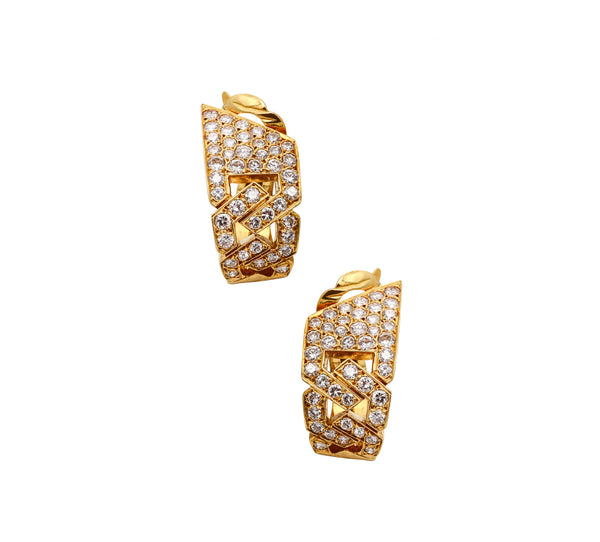 Van Cleef And Arpels 1970 Paris Hoop Clip Earrings In 18Kt Yellow Gold With 4.20 Cts In Diamonds