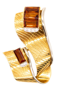Gubelin 1960 Swiss Retro Brooch In 18Kt Yellow Gold With 11.02 Cts In Diamonds And Citrines