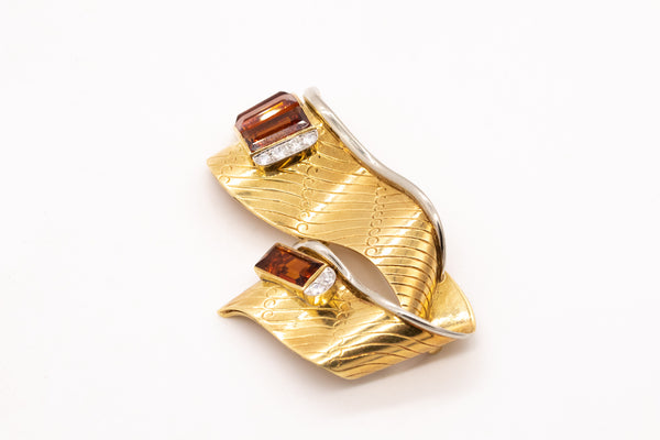 Gubelin 1960 Swiss Retro Brooch In 18Kt Yellow Gold With 11.02 Cts In Diamonds And Citrines