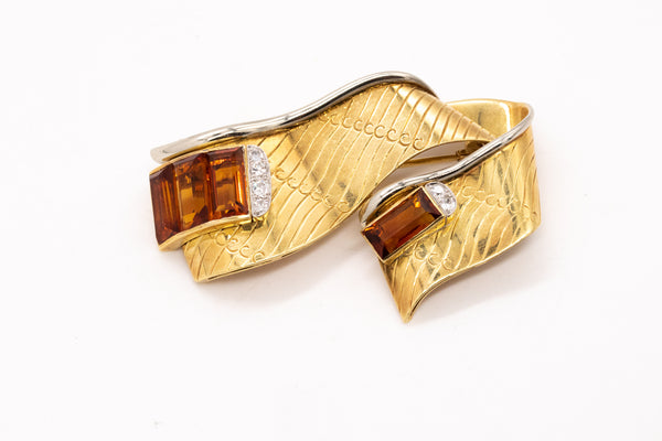 Gubelin 1960 Swiss Retro Brooch In 18Kt Yellow Gold With 11.02 Cts In Diamonds And Citrines