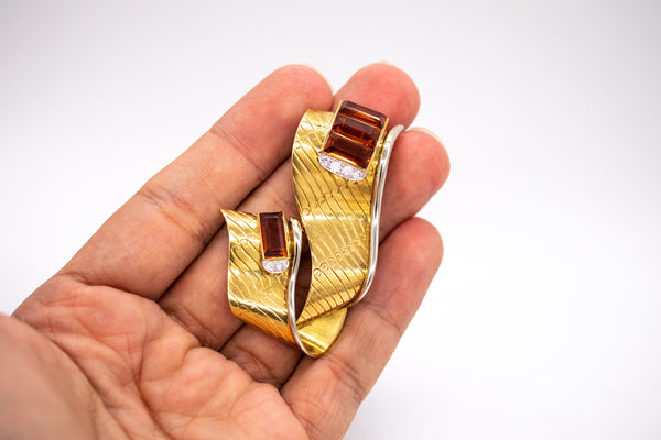 Gubelin 1960 Swiss Retro Brooch In 18Kt Yellow Gold With 11.02 Cts In Diamonds And Citrines