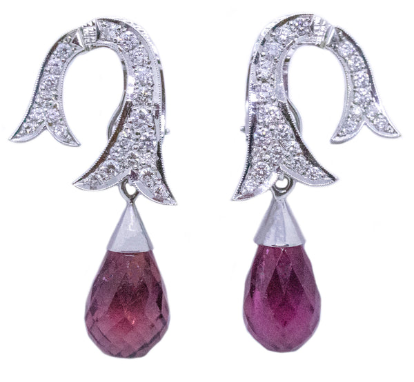 JUDE FRANCES 18 KT ART DECO DAY & NIGHT EARRINGS WITH 23.41 Cts DIAMONDS AND TOURMALINE BRIOLETTE