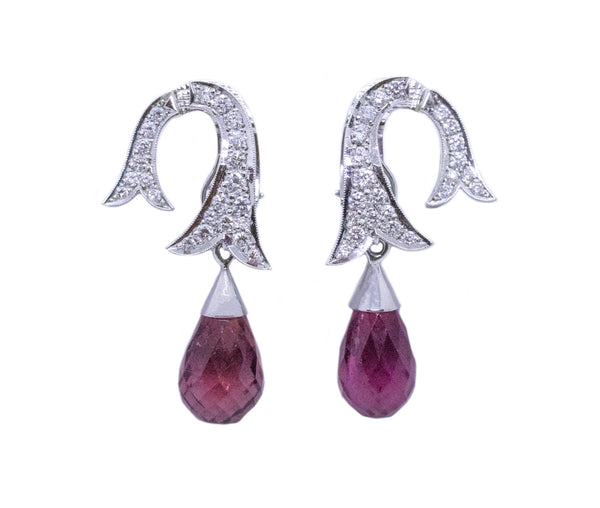 JUDE FRANCES 18 KT ART DECO DAY & NIGHT EARRINGS WITH 23.41 Cts DIAMONDS AND TOURMALINE BRIOLETTE
