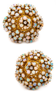 *Spritzer & Furhmann 1960's vintage earrings in 18 kt with 6.91 Ctw of diamonds and opal