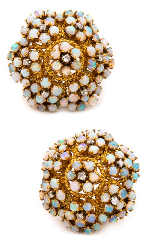 *Spritzer & Furhmann 1960's vintage earrings in 18 kt with 6.91 Ctw of diamonds and opal