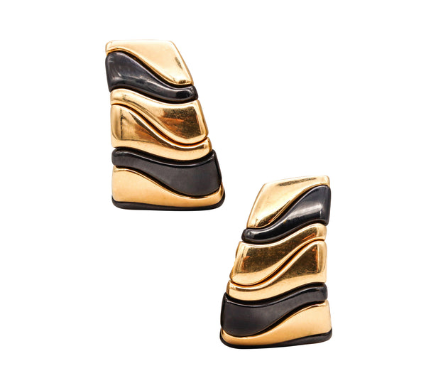 Marina B. Bvlgari Milano Karen 3 Clip Earrings In Solid 18Kt Yellow Gold With Blackened Enamel