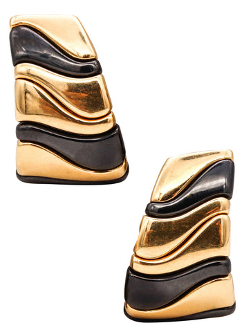 Marina B. Bvlgari Milano Karen 3 Clip Earrings In Solid 18Kt Yellow Gold With Blackened Enamel