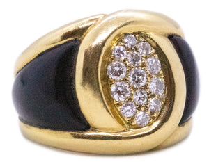 Van Cleef And Arpels 1970 Paris Cocktail Ring In 18Kt Yellow Gold With Wood And VS Diamonds