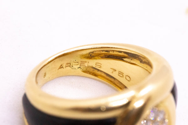 Van Cleef And Arpels 1970 Paris Cocktail Ring In 18Kt Yellow Gold With Wood And VS Diamonds