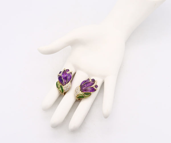 *Roberto Casarin Calla lily convertible clip-earrings in 18 kt gold with 44.45 Cts in diamonds and gemstones