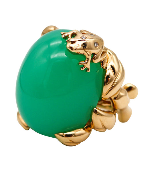 -Christian Dior Paris Gourmande Grenouille Ring In 18Kt Gold With 48.33 Ctw Chrysoprase & Diamonds