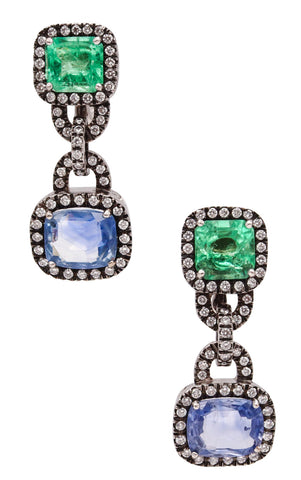 *Nadia Missbach MSB Milan Drop earring in 18 kt white gold with 15.5 Cts in diamonds emeralds & Ceylon sapphires