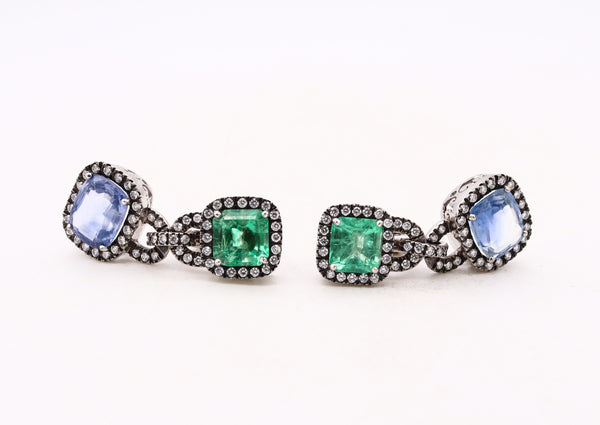 *Nadia Missbach MSB Milan Drop earring in 18 kt white gold with 15.5 Cts in diamonds emeralds & Ceylon sapphires