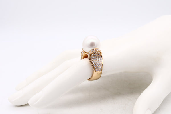 Hans D Krieger 18Kt Gold Ring With Diamonds And 13.5 MM Round White Pearl