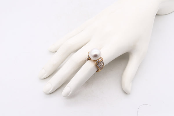 Hans D Krieger 18Kt Gold Ring With Diamonds And 13.5 MM Round White Pearl