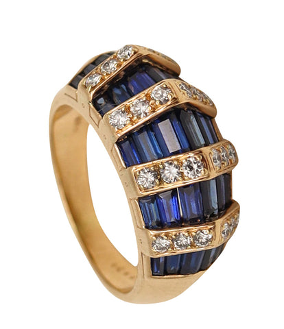 -Oscar Heyman Ring In 18Kt Yellow Gold With 3.57 Ctw In Sapphires And Diamonds