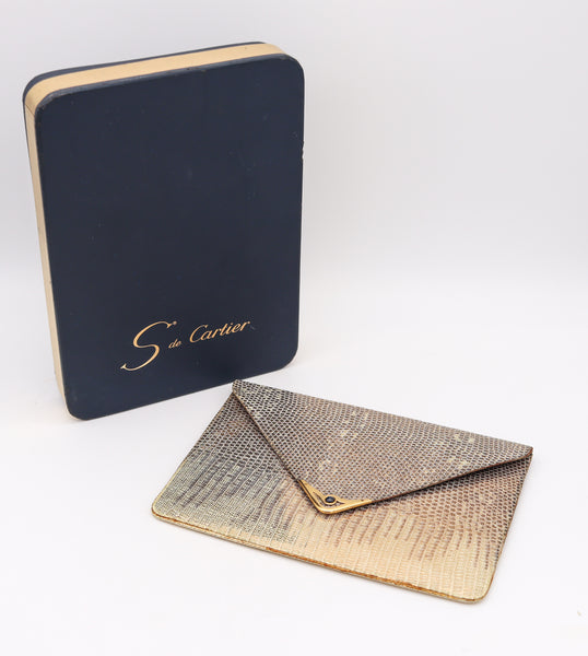 Cartier Paris 1970 Wallet Minaudiere In Iridescent Lizard Leather 18Kt Gold And Sapphire