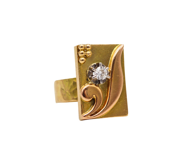 -Jean Després 1950 Paris Artistic Geometric Ring In 18Kt Gold With Diamond