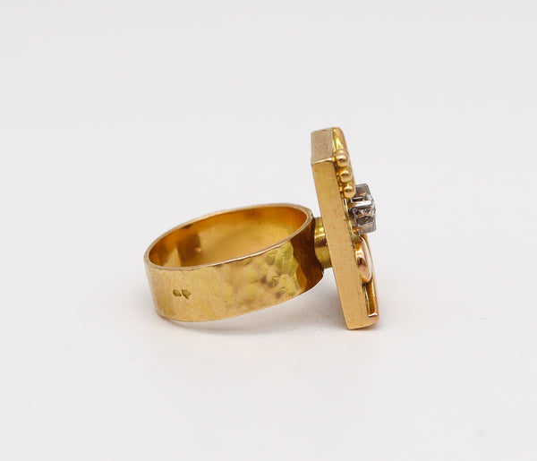 -Jean Després 1950 Paris Artistic Geometric Ring In 18Kt Gold With Diamond