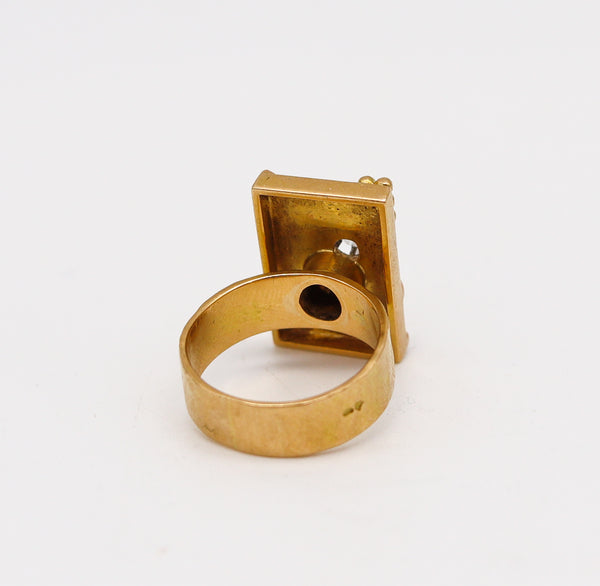 -Jean Després 1950 Paris Artistic Geometric Ring In 18Kt Gold With Diamond