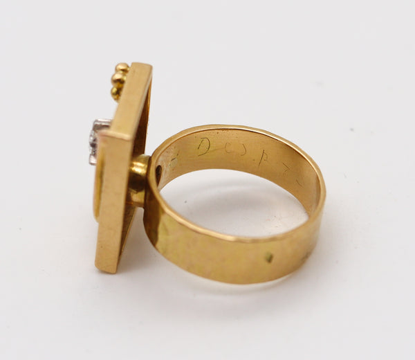 -Jean Després 1950 Paris Artistic Geometric Ring In 18Kt Gold With Diamond