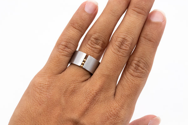 NIESSING KINETIC ABAKUS RING IN STAINLESS STEEL AND 18 KT YELLOW GOLD