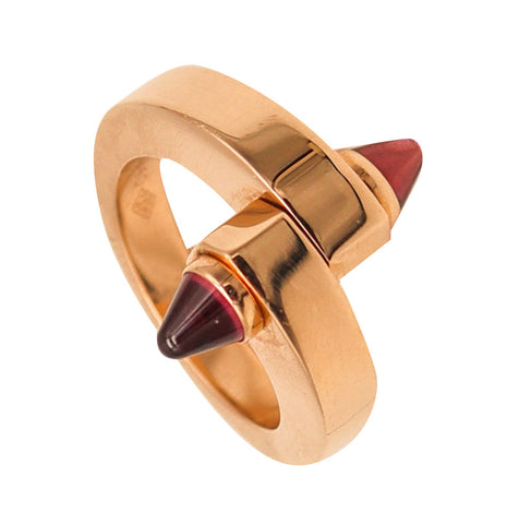 -Cartier Paris Geometric Menotte Ring In 18Kt Gold With Rhodolite Garnets Sz 53