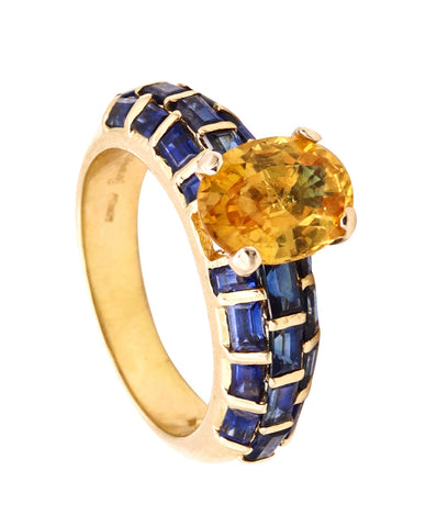 (S)Sabbadini Milano Jeweled Ring In 18Kt Yellow Gold With 4.49 Cts In Blue And Yellow Sapphires