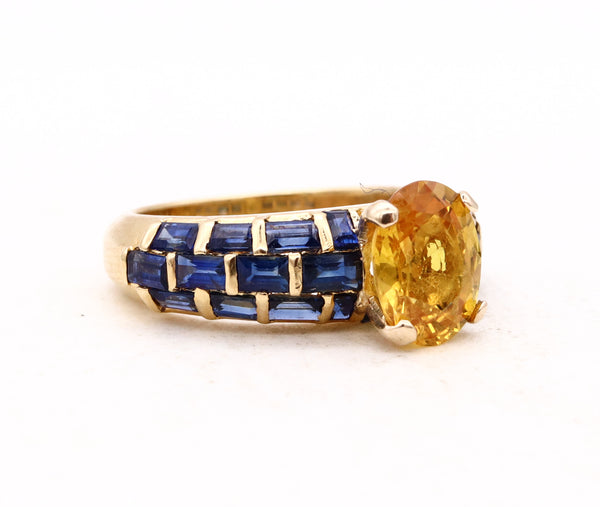 (S)Sabbadini Milano Jeweled Ring In 18Kt Yellow Gold With 4.49 Cts In Blue And Yellow Sapphires