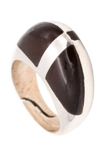 Puig Doria 1970 Barcelona Modernist Bombe Ring In Sterling Silver With Ebony Wood