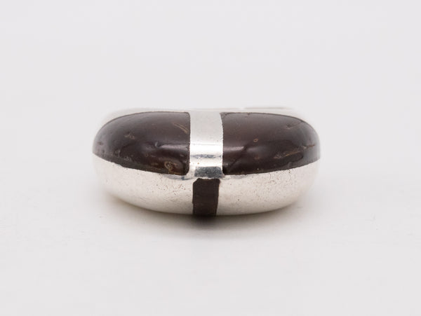 Puig Doria 1970 Barcelona Modernist Bombe Ring In Sterling Silver With Ebony Wood