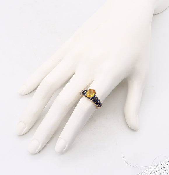 (S)Sabbadini Milano Jeweled Ring In 18Kt Yellow Gold With 4.49 Cts In Blue And Yellow Sapphires