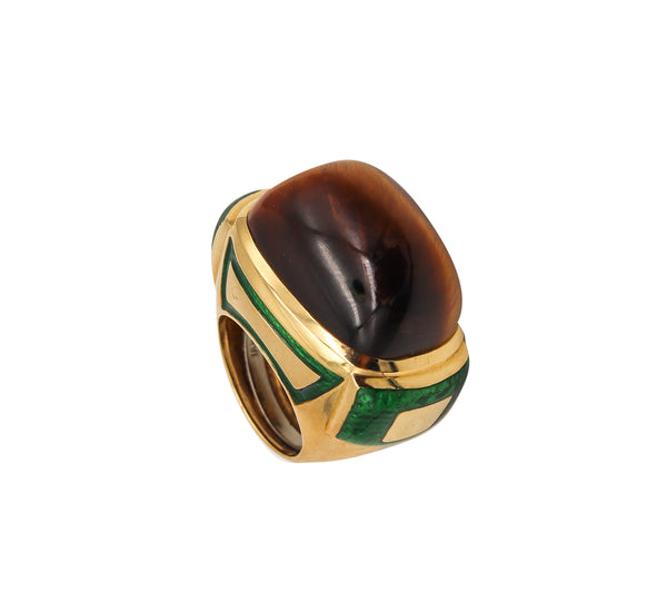 -David Webb 1970 Vintage Cocktail Ring In 18Kt Yellow Gold With Tiger Eye Quartz