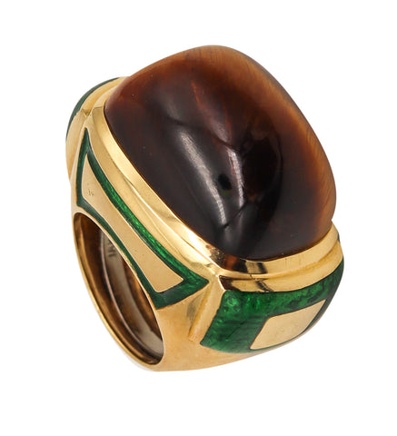 -David Webb 1970 Vintage Cocktail Ring In 18Kt Yellow Gold With Tiger Eye Quartz