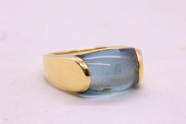 BVLGARI ITALY 18 KT GOLD TROCHETTO RING WITH 8.5 Cts BLUE AQUAMARINE