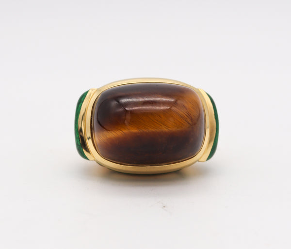 -David Webb 1970 Vintage Cocktail Ring In 18Kt Yellow Gold With Tiger Eye Quartz