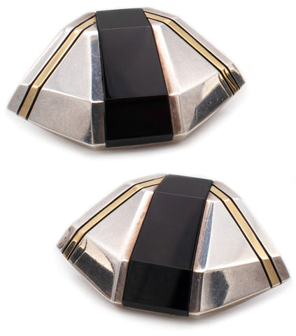 CARTIER 1930'S ART DECO 18 KT GOLD & STERLING EARRINGS WITH BLACK ONYX