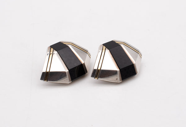 CARTIER 1930'S ART DECO 18 KT GOLD & STERLING EARRINGS WITH BLACK ONYX