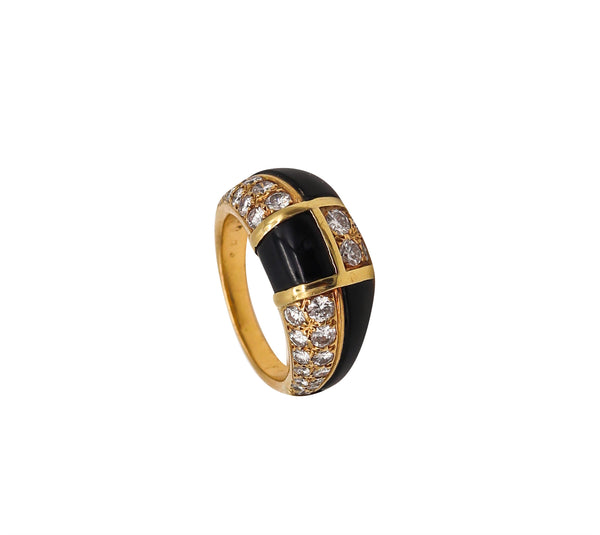 -Van Cleef Arpels 1973 Geometric Onyx Ring In 18Kt Gold With 1.45 Ctw In Diamonds
