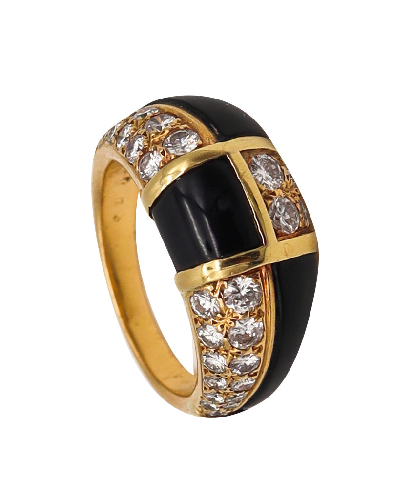 -Van Cleef Arpels 1973 Geometric Onyx Ring In 18Kt Gold With 1.45 Ctw In Diamonds