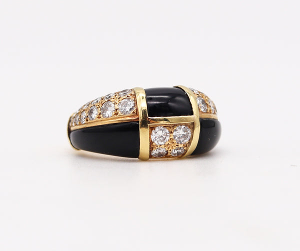 -Van Cleef Arpels 1973 Geometric Onyx Ring In 18Kt Gold With 1.45 Ctw In Diamonds