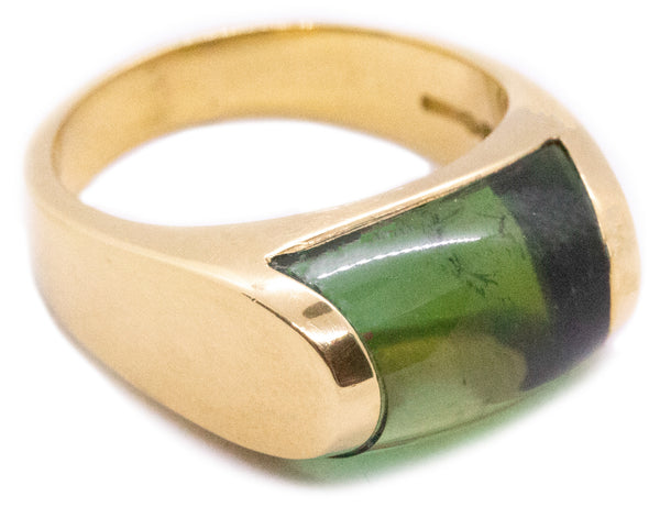 BVLGARI ITALY 18 KT GOLD TROCHETTO RING WITH 8.5 Cts GREEN TOURMALINE