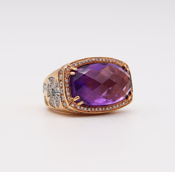 Italian Modern Cocktail Ring In 18Kt Gold With 19.77 Cts In Diamonds And Amethyst