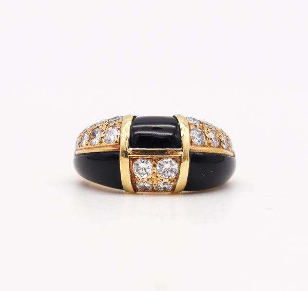 -Van Cleef Arpels 1973 Geometric Onyx Ring In 18Kt Gold With 1.45 Ctw In Diamonds